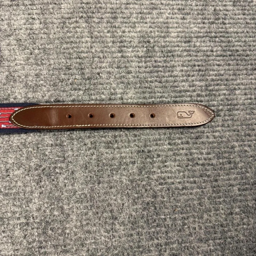 Vineyard Vines Mens Navy Red Oar Rowing Canvas Leather Club Belt Size 30 USA